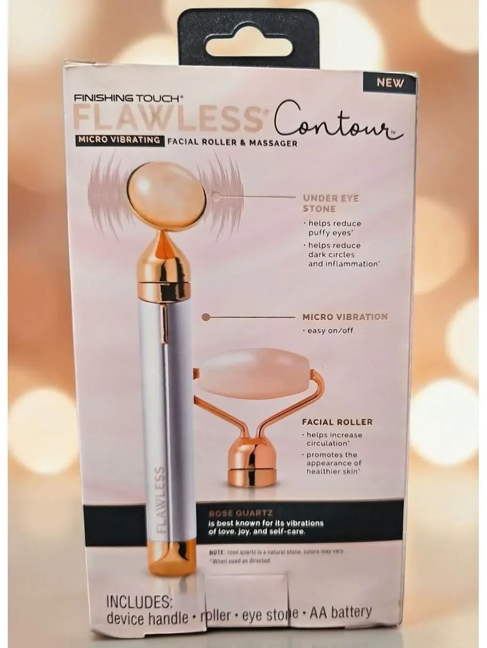 Flawless Contour Micro Vibrating Facial Roller & Massager w/ Genuine Rose Quartz